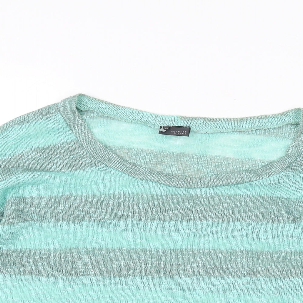 Womens UK Size M Sparkle & Fade Green Basic T-Shirt