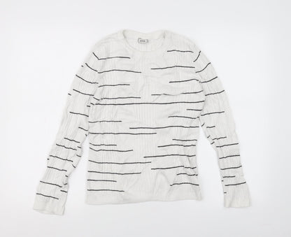 Pimkie Womens White Striped  Pullover Jumper Size M