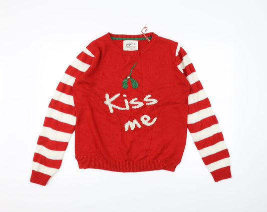 Papaya Mens Red Striped  Pullover Jumper Size M