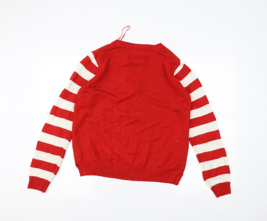 Papaya Mens Red Striped  Pullover Jumper Size M