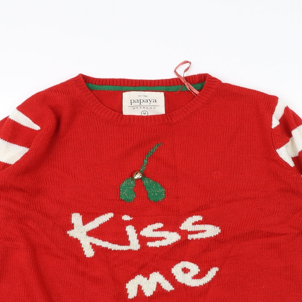 Papaya Mens Red Striped  Pullover Jumper Size M