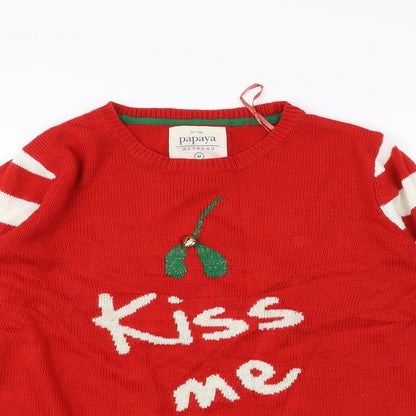 Papaya Mens Red Striped  Pullover Jumper Size M