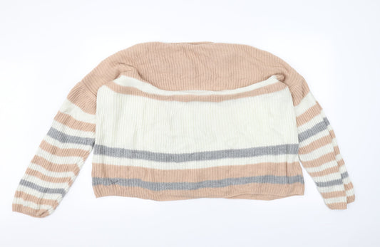 Select Womens White Striped Knit Pullover Jumper Size 18