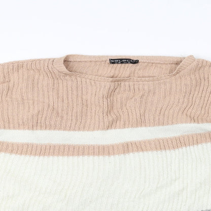 Select Womens White Striped Knit Pullover Jumper Size 18