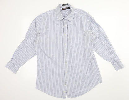 Mens UK Size 17 Kirkland Blue  Button-Up Long Sleeve Casual Shirt