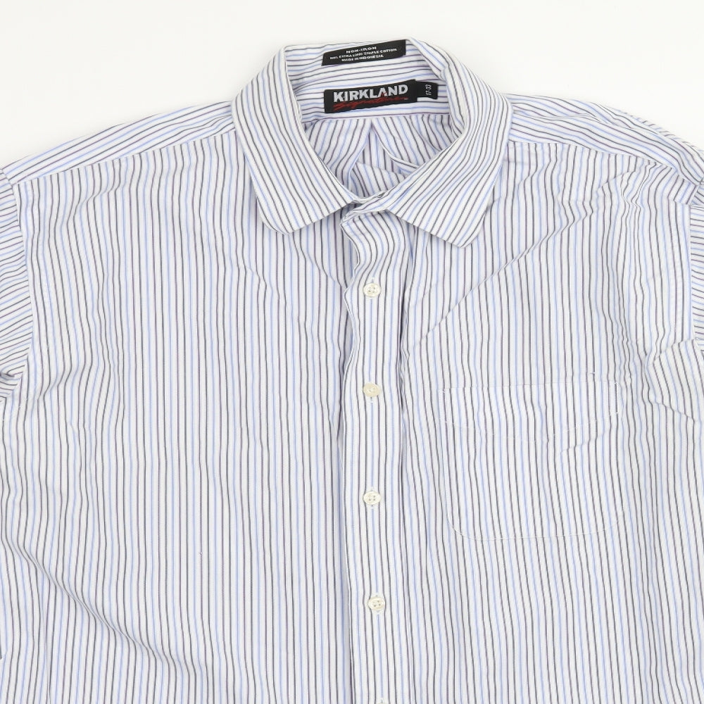 Mens UK Size 17 Kirkland Blue  Button-Up Long Sleeve Casual Shirt