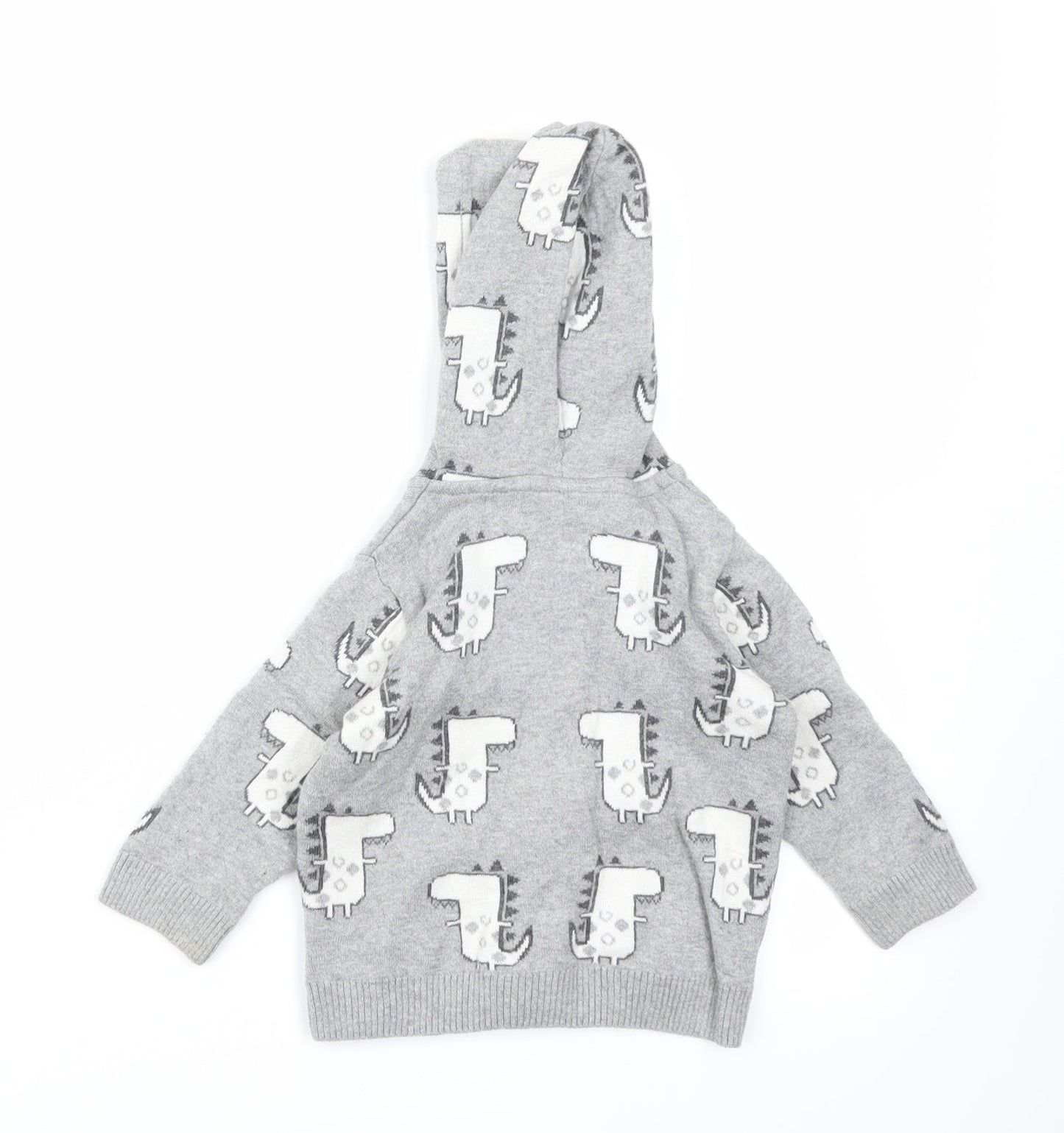 NEXT Boys Grey  Knit Full Zip Jumper Size 6-9 Months  - Dinosaur print