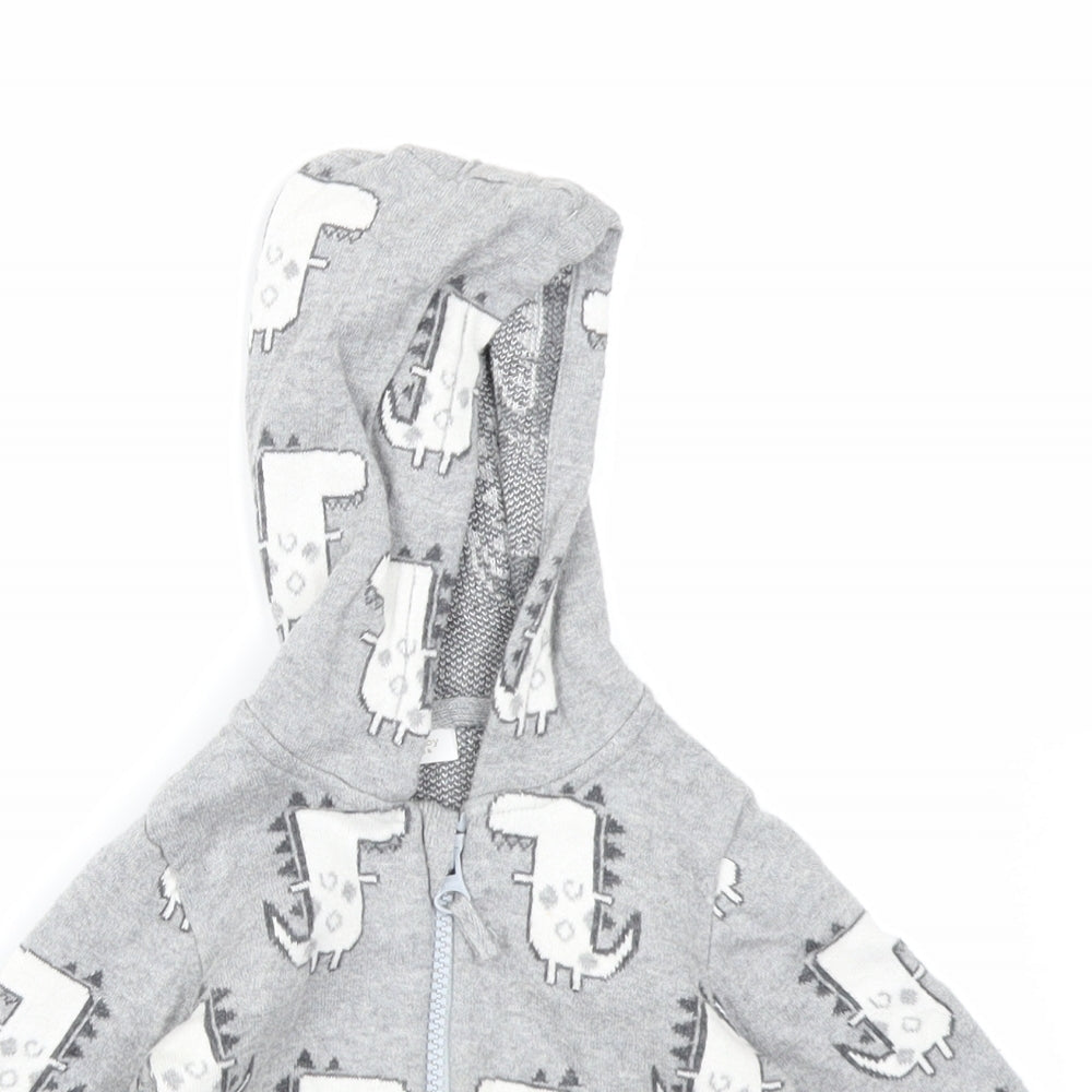 NEXT Boys Grey  Knit Full Zip Jumper Size 6-9 Months  - Dinosaur print