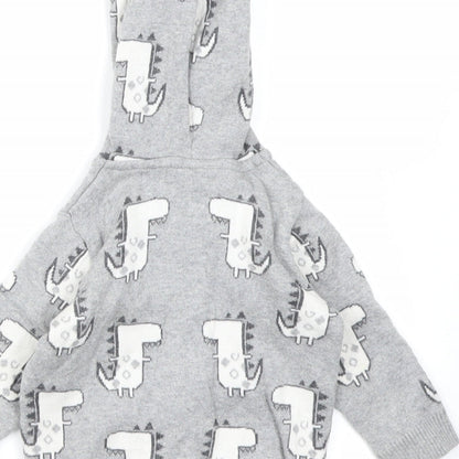 NEXT Boys Grey  Knit Full Zip Jumper Size 6-9 Months  - Dinosaur print