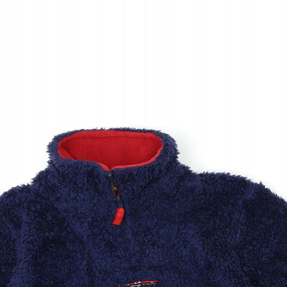 Close-up detail of krazy kidz boys’ blue fleece jacket, size M