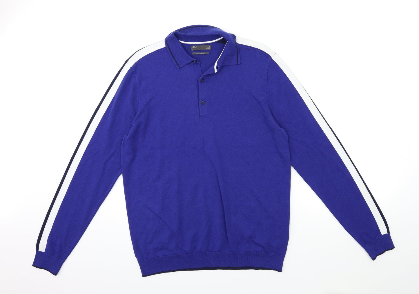 Marks and Spencer Mens Blue Striped Knit Pullover Jumper Size M