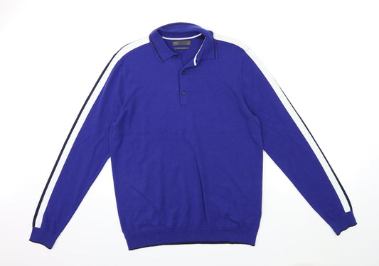 Marks and Spencer Mens Blue Striped Knit Pullover Jumper Size M