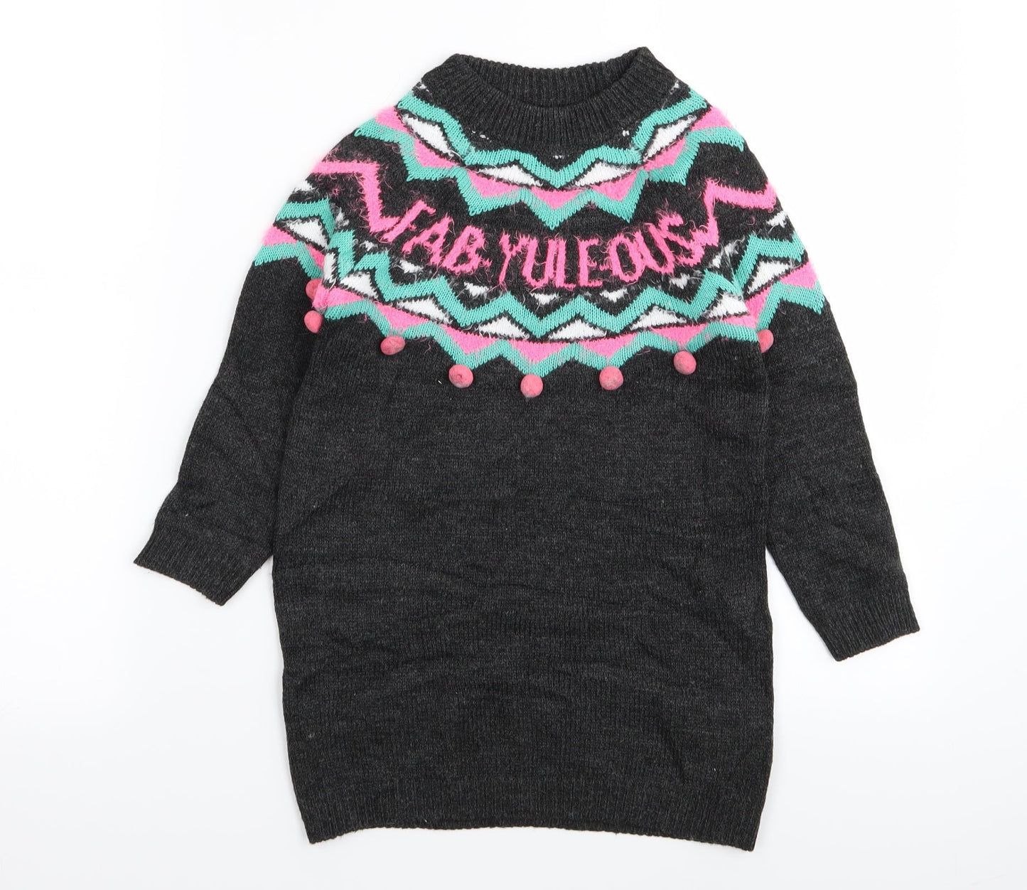 Matalan Girls Grey Geometric  Pullover Jumper Size 6 Years