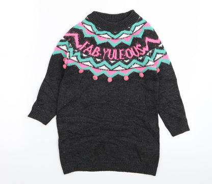 Matalan Girls Grey Geometric  Pullover Jumper Size 6 Years