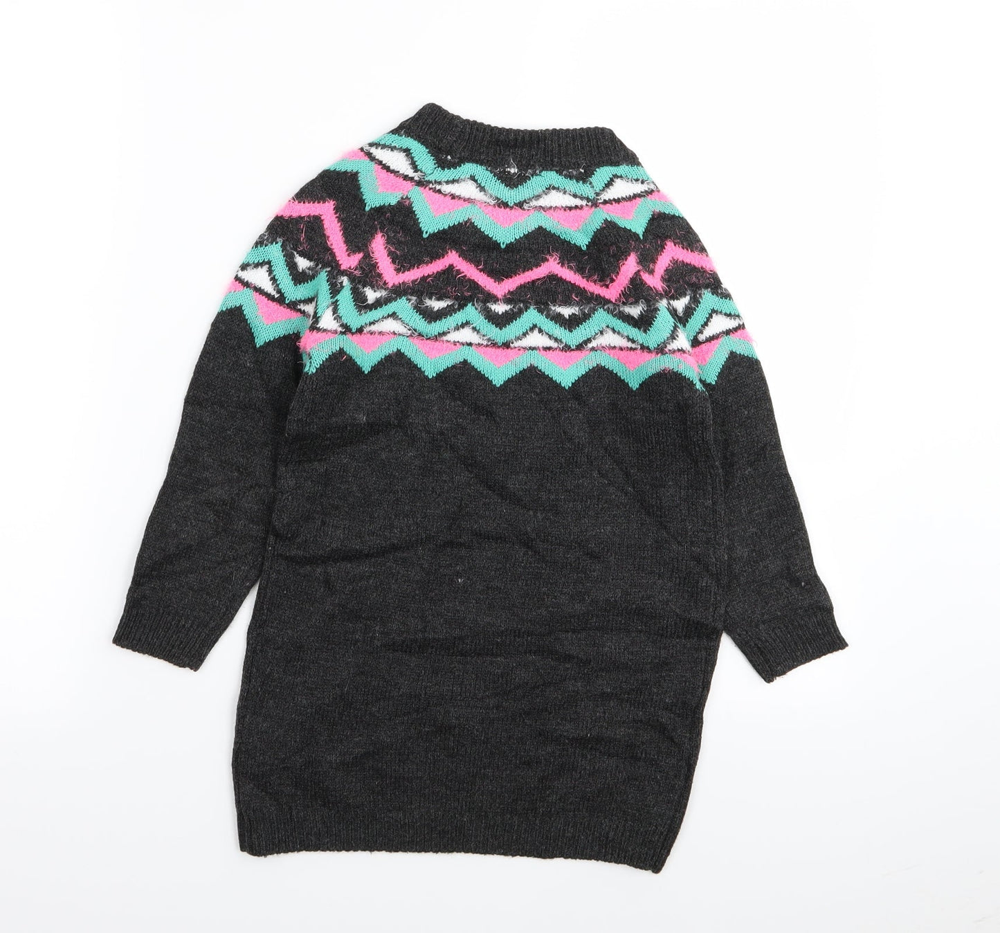Matalan Girls Grey Geometric  Pullover Jumper Size 6 Years