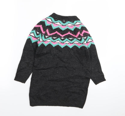 Matalan Girls Grey Geometric  Pullover Jumper Size 6 Years