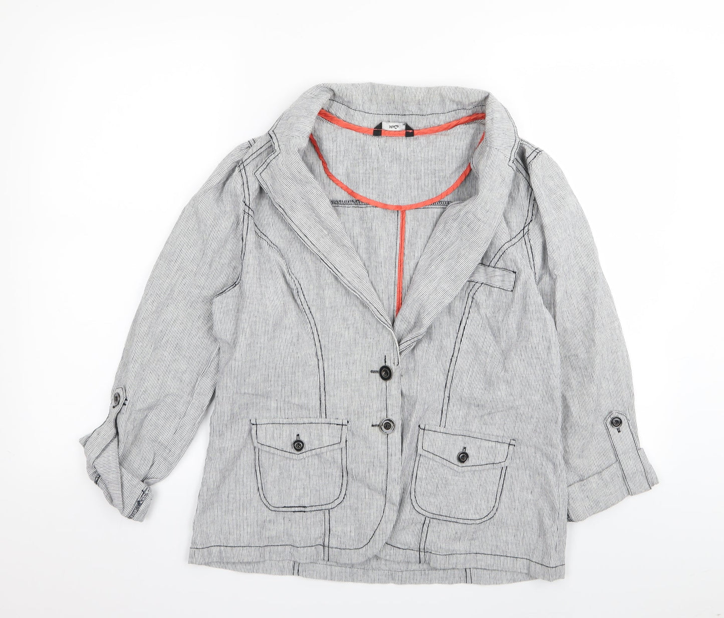 M&Co Womens Grey Striped  Jacket Blazer Size 14