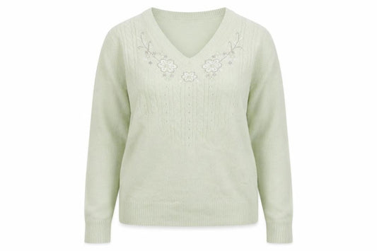 Damart Womens Green Floral  Pullover Jumper Size 14