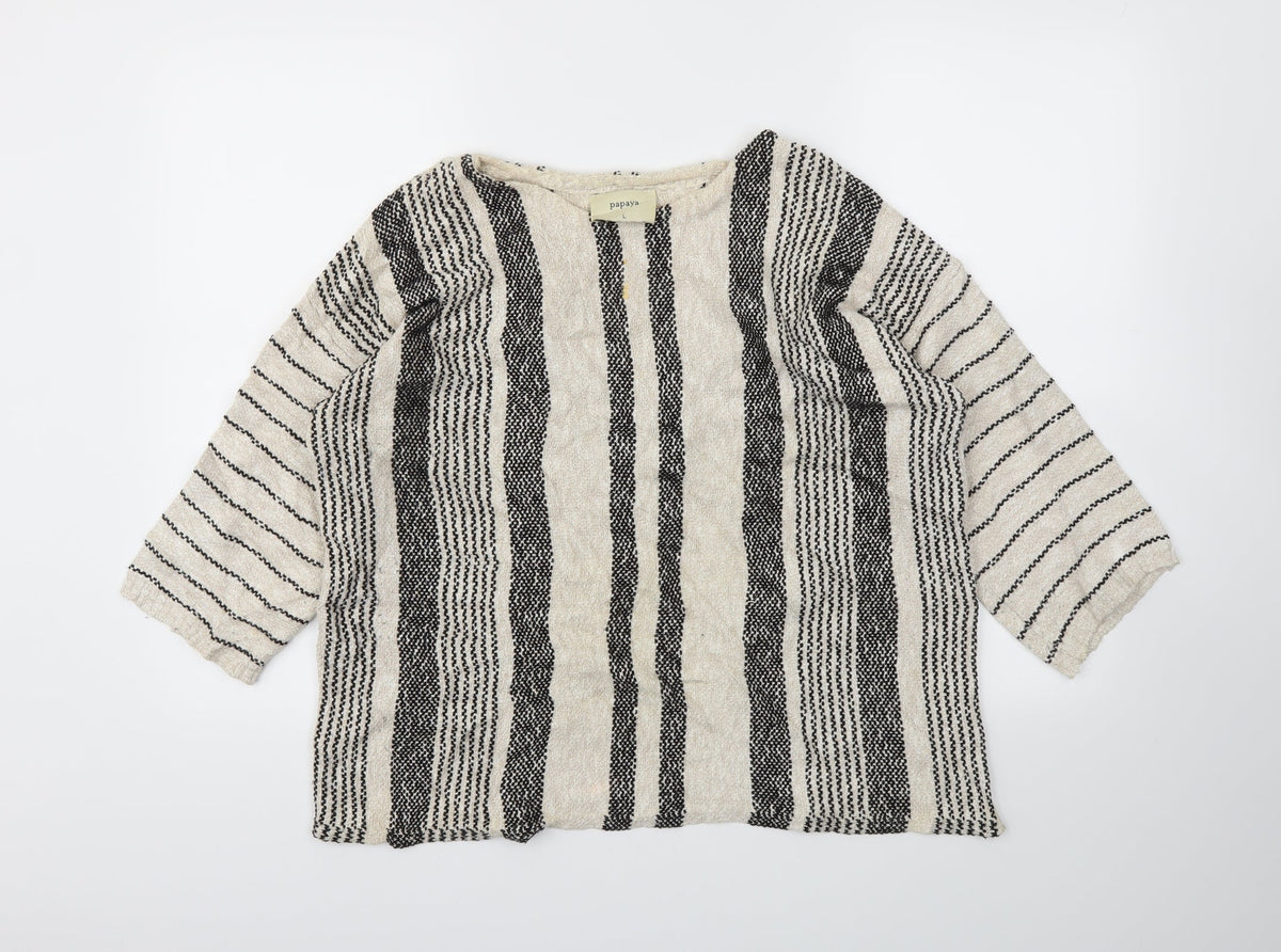 Additional front view of Papaya women’s beige striped jumper, size L
