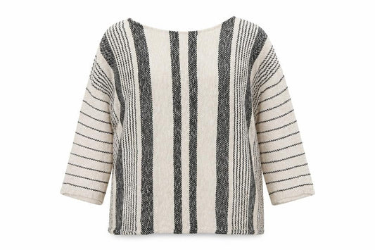Front view of Papaya women’s beige striped jumper, size L