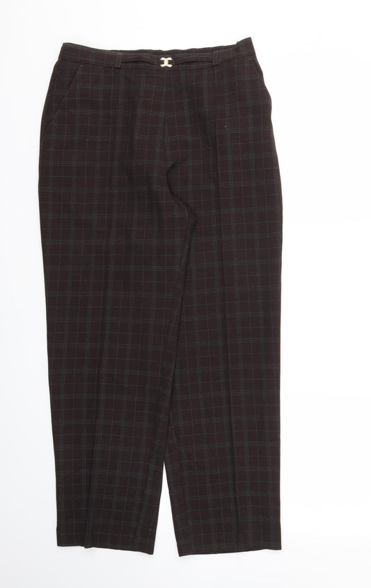 M&S Womens Brown Check  Trousers  Size 10 L26 in - Stretch waistband