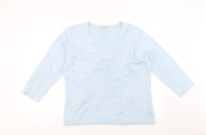 ROWLANDS Womens Blue Floral  Pullover Jumper Size L  - Floral embroidery