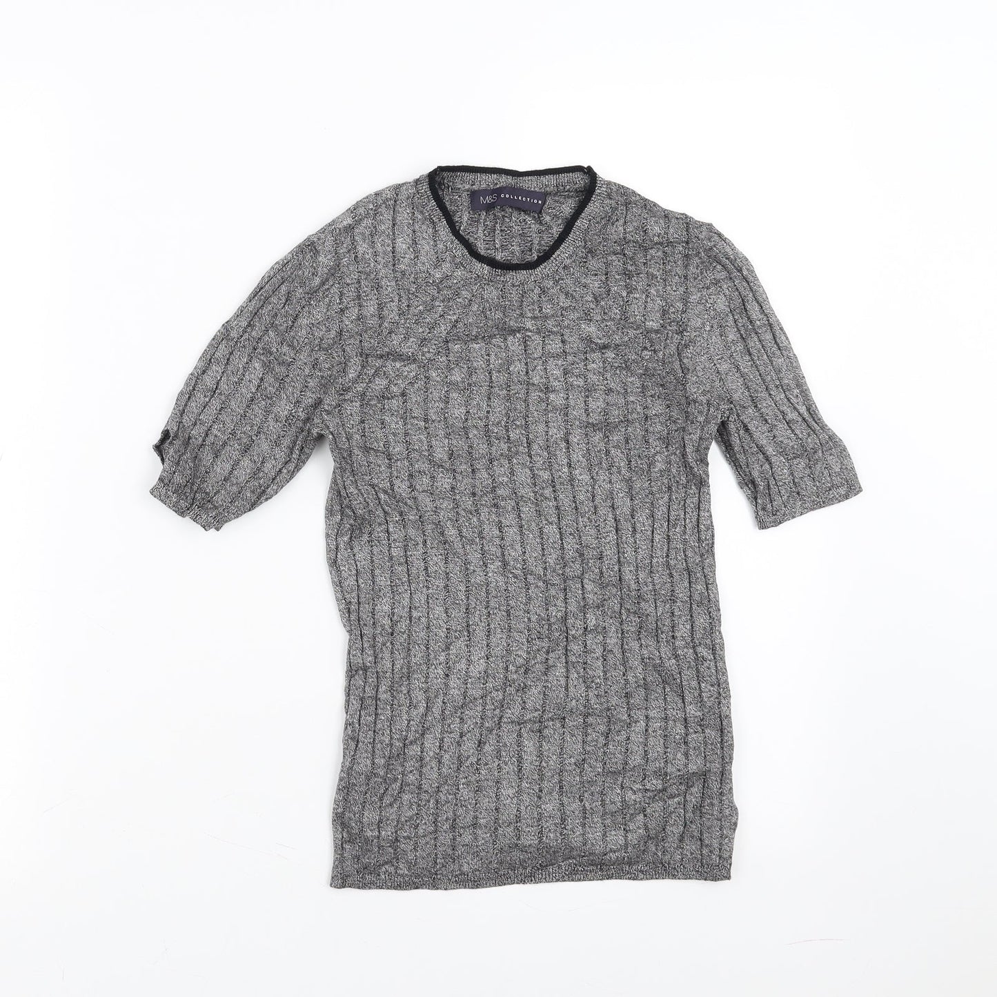 Marks and Spencer Womens Grey Striped  Pullover Jumper Size 8  - stretch fabric