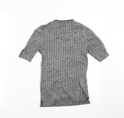Marks and Spencer Womens Grey Striped  Pullover Jumper Size 8  - stretch fabric