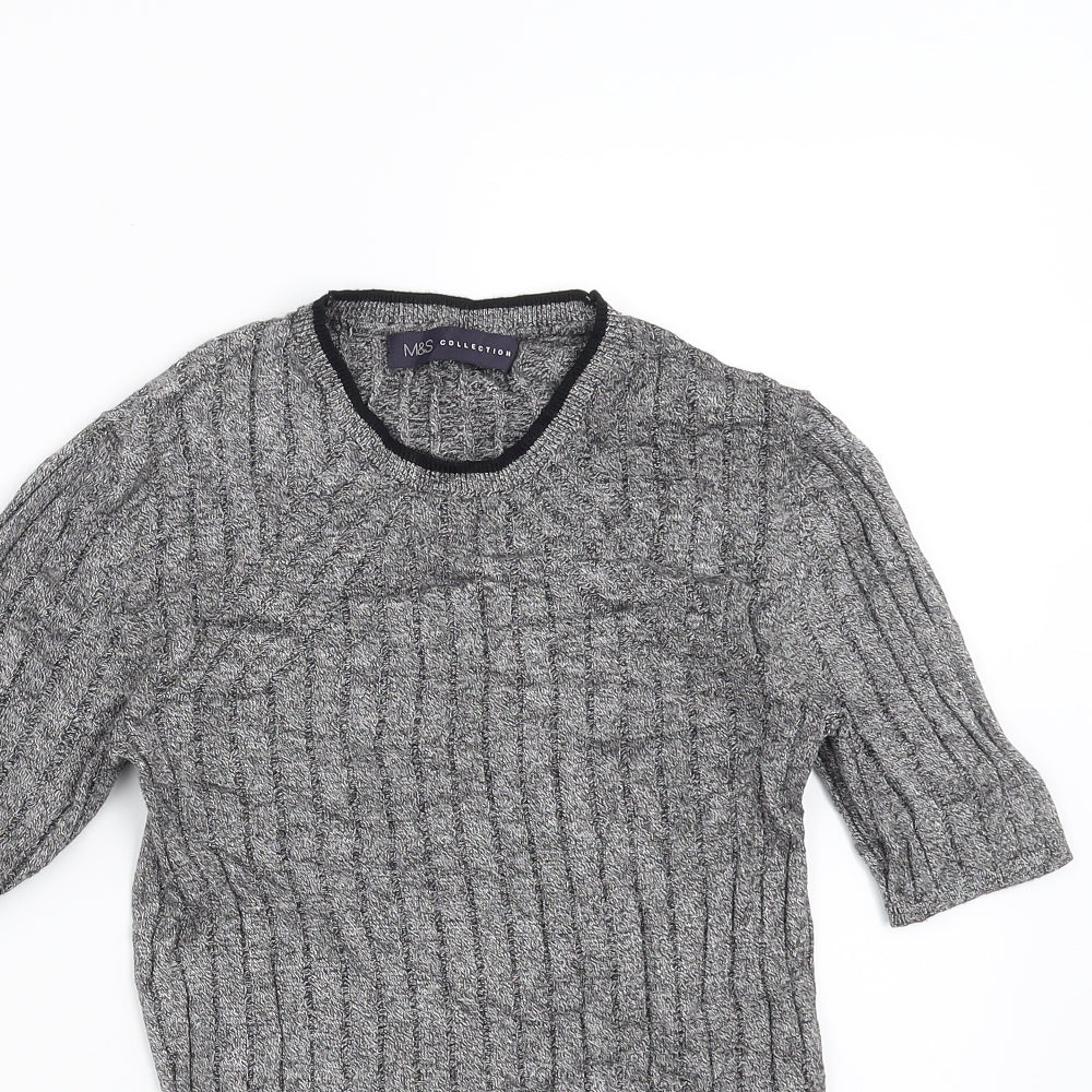 Marks and Spencer Womens Grey Striped  Pullover Jumper Size 8  - stretch fabric