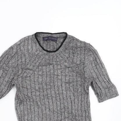 Marks and Spencer Womens Grey Striped  Pullover Jumper Size 8  - stretch fabric