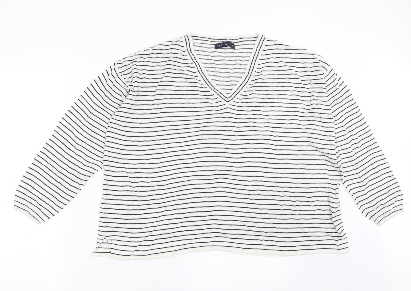 Marks and Spencer Womens White Striped  Pullover Jumper Size XL