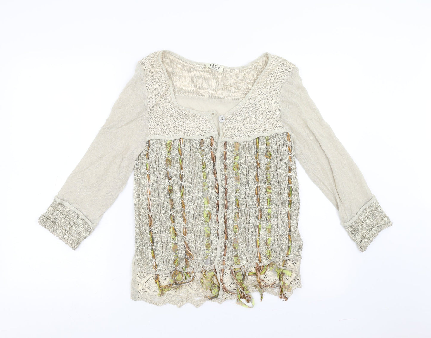 Latte Womens Beige Striped  Cardigan Jumper Size M