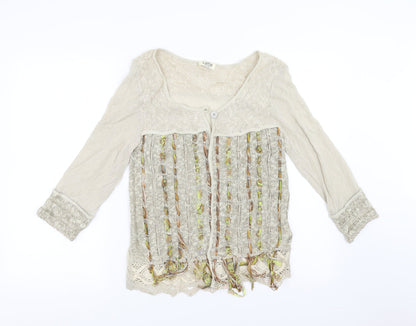 Latte Womens Beige Striped  Cardigan Jumper Size M