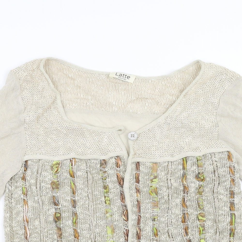 Latte Womens Beige Striped  Cardigan Jumper Size M