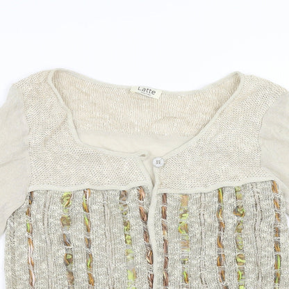 Latte Womens Beige Striped  Cardigan Jumper Size M