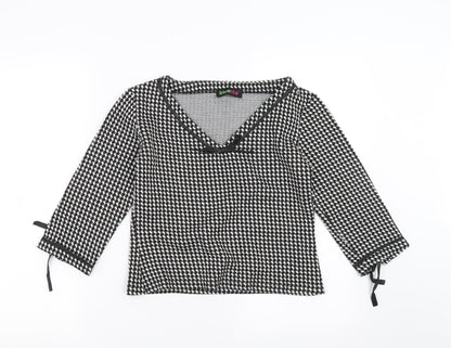 bluelita Womens Black Houndstooth  Pullover Jumper Size 10  - bow detail