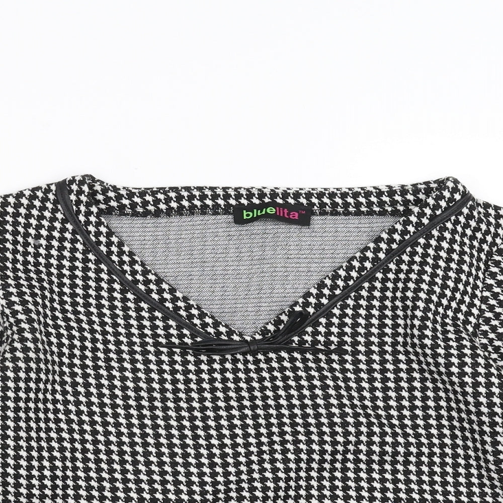bluelita Womens Black Houndstooth  Pullover Jumper Size 10  - bow detail