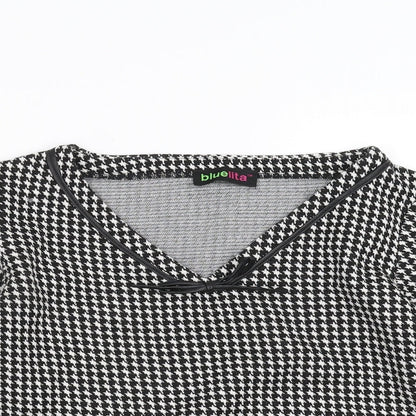 bluelita Womens Black Houndstooth  Pullover Jumper Size 10  - bow detail