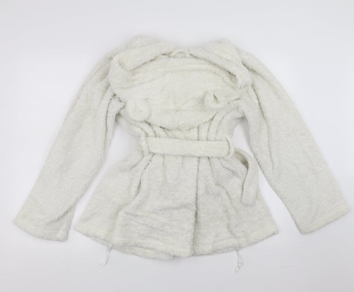 Debenhams Womens White Solid  Top Robe Size 8  - Ears on hood