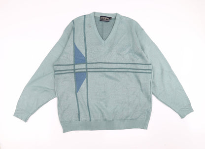GREENWOODS Mens Green Geometric  Pullover Jumper Size L