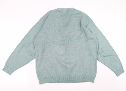 GREENWOODS Mens Green Geometric  Pullover Jumper Size L