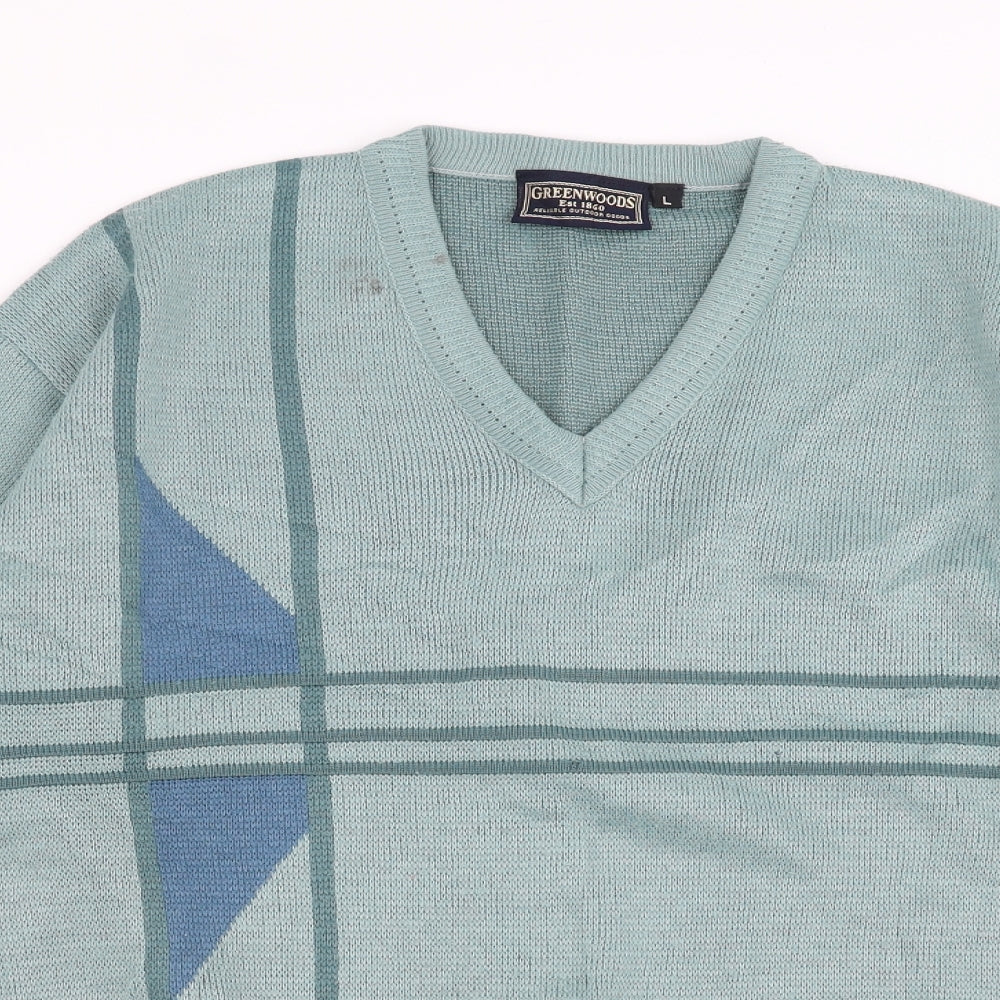 GREENWOODS Mens Green Geometric  Pullover Jumper Size L