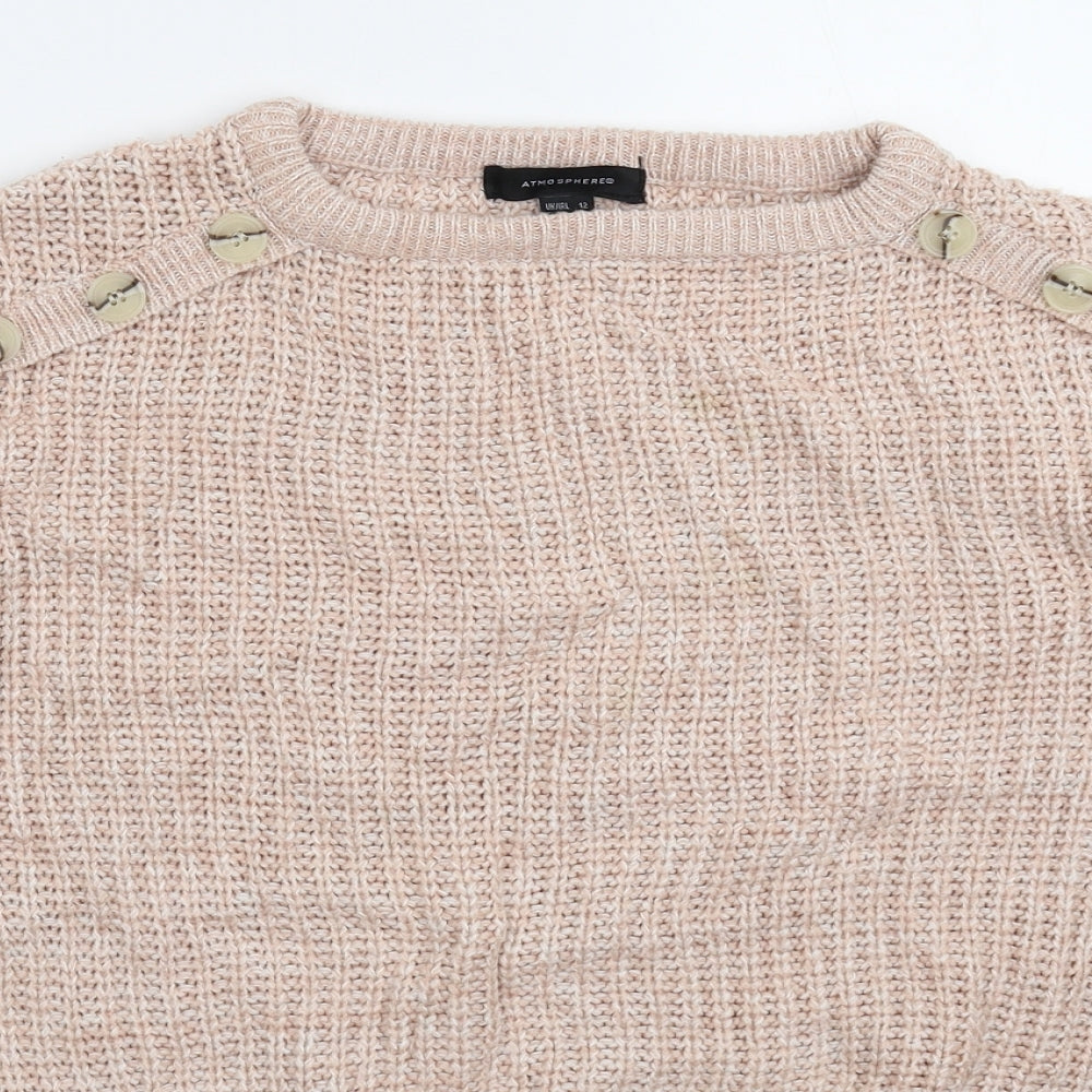 Close-up detail of Atmosphere women’s beige knit jumper, size UK 12