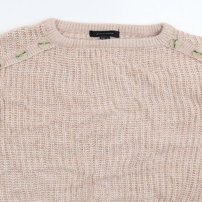 Close-up detail of Atmosphere women’s beige knit jumper, size UK 12