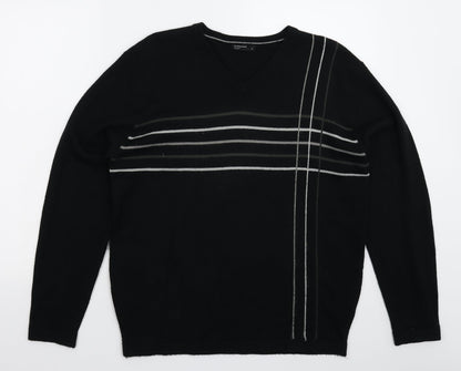 Cedar Wood State Mens Black Striped Knit Pullover Jumper Size S