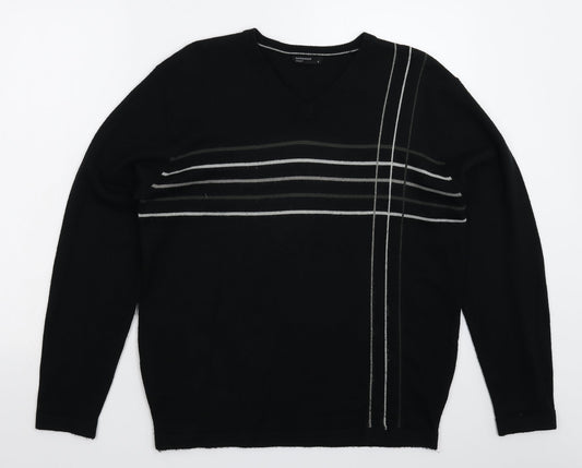 Cedar Wood State Mens Black Striped Knit Pullover Jumper Size S