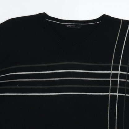 Cedar Wood State Mens Black Striped Knit Pullover Jumper Size S