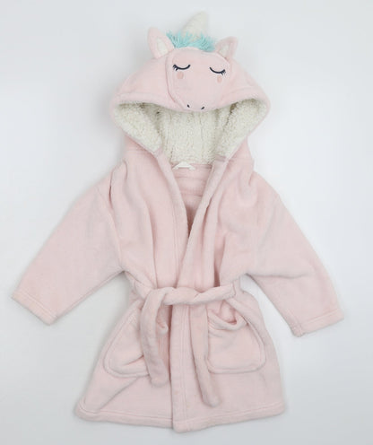 Marks and Spencer Girls Pink Solid Fleece Kimono Robe Size 2-3 Years