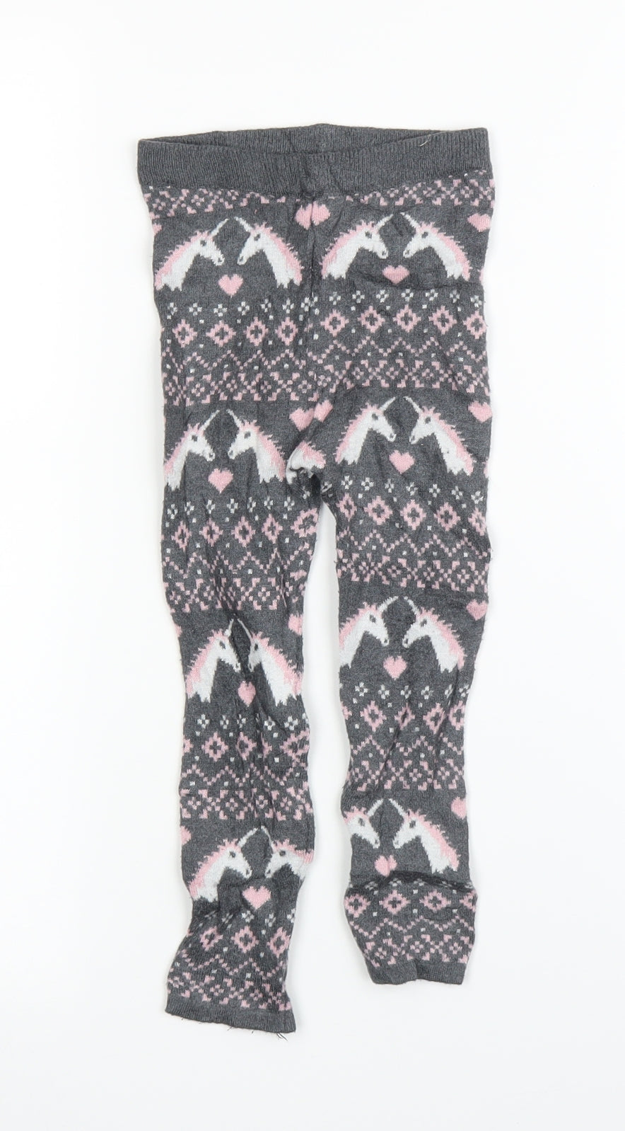 Preworn Girls Grey Fair Isle  Capri Leggings Size 12 Months  - Tights