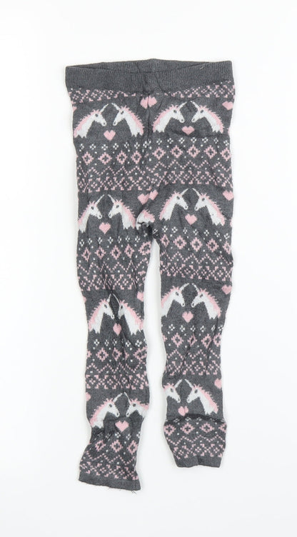 Preworn Girls Grey Fair Isle  Capri Leggings Size 12 Months  - Tights